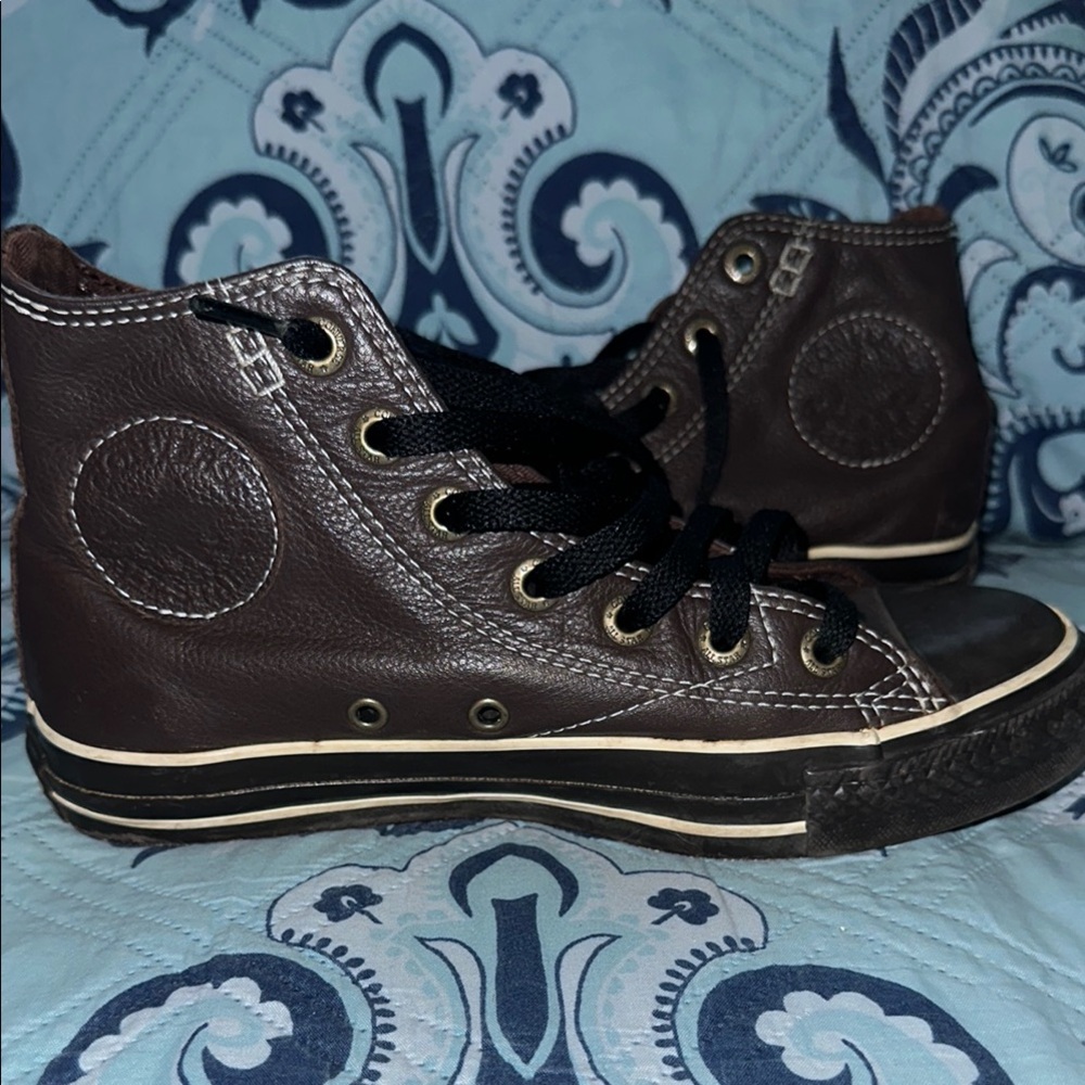 Brown High-Top Sneakers with Black Laces